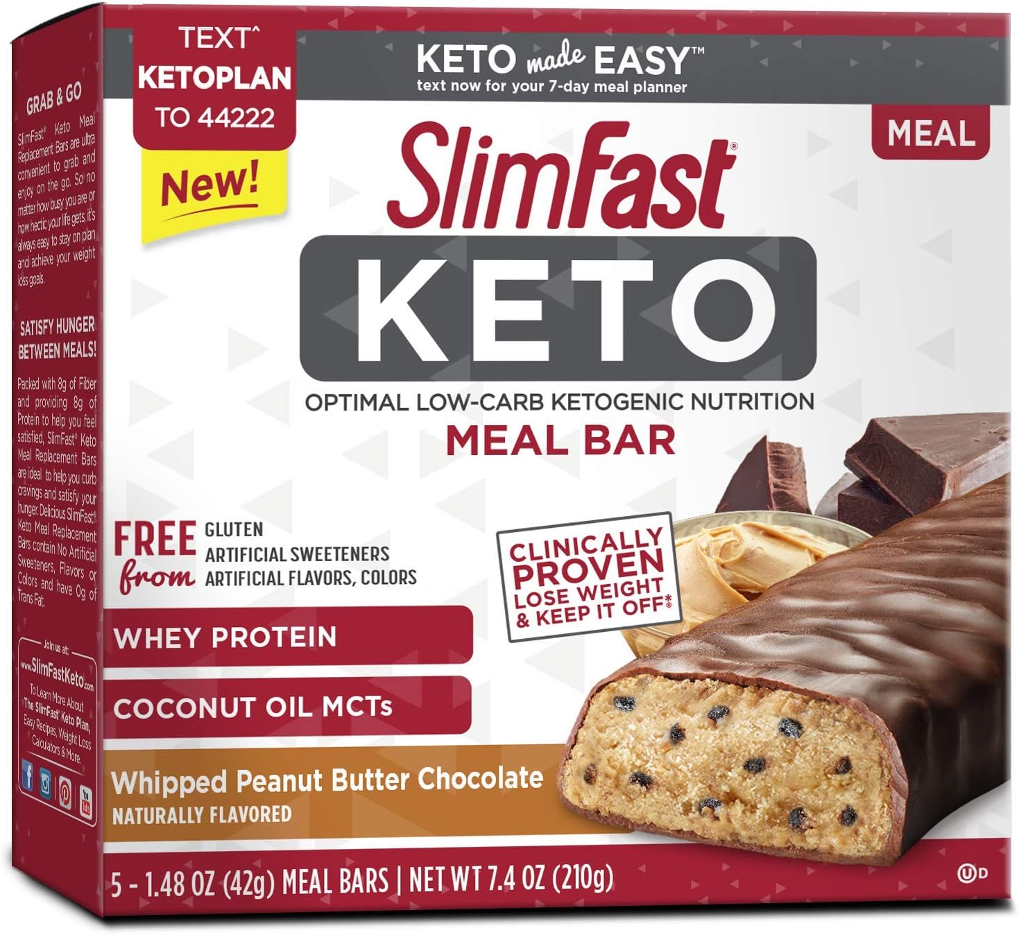 Keto Meal Replacement Whipped Peanut Butter Chocolate Bar 1.48 oz 5 bars per box (4 boxes)