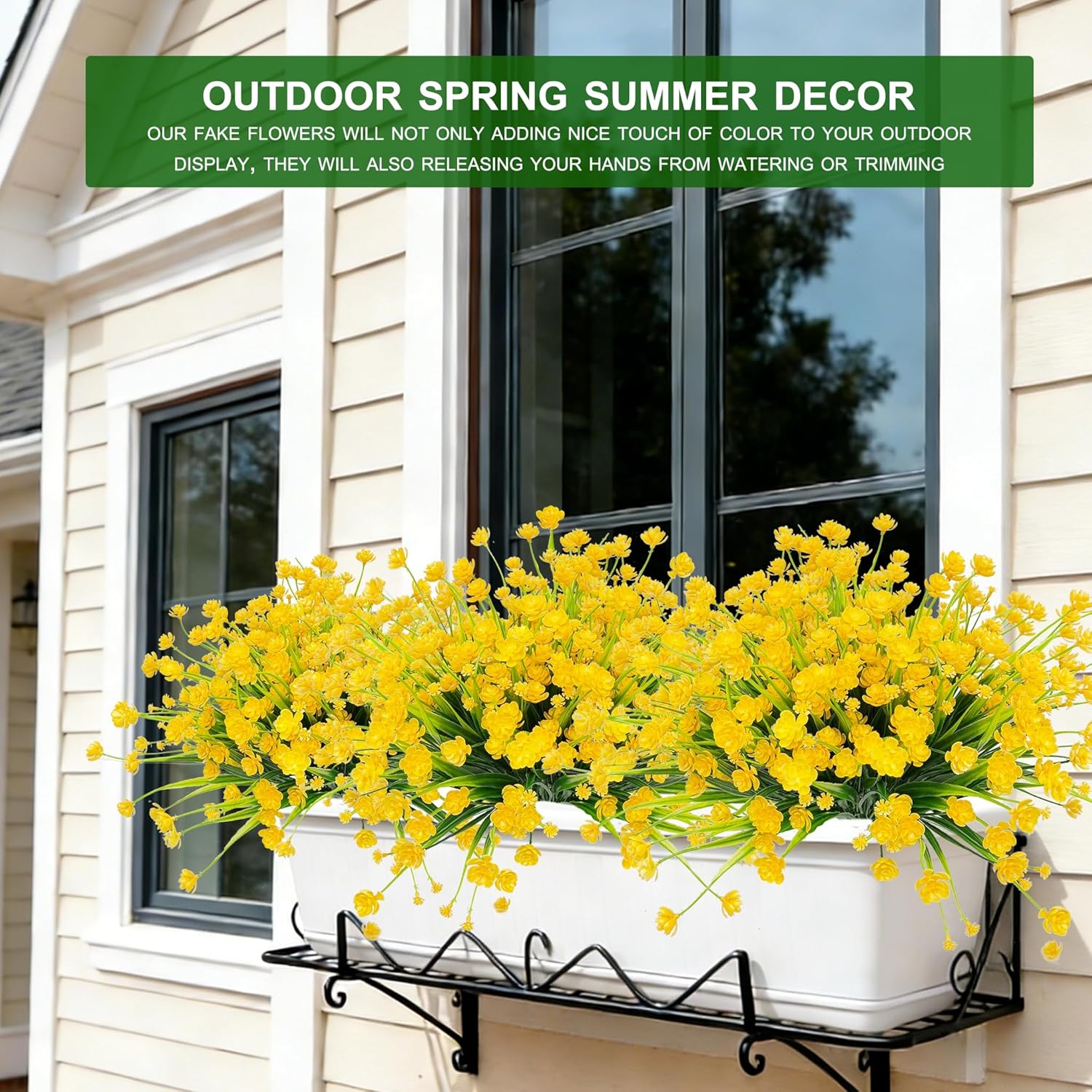 TURNMEON 20 Bundles Artificial Flowers for Outdoors, Artificial Fake Plants UV Resistant Outdoor Faux Plants Cemetery Flowers Plastic Greenery for Gardens Porch Summer Spring Decor 500 Heads(Yellow) - Image 6