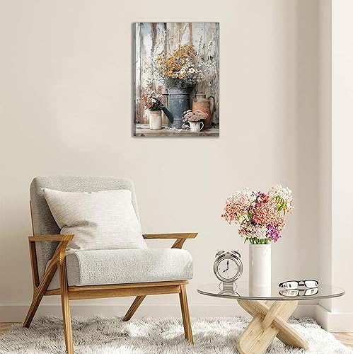 Miniatura 6 de Lienzo rústico con margaritas y margaritas, arte de pared, pintura campestre neutra, decoración de pared, flores, naturaleza muerta, botánica,