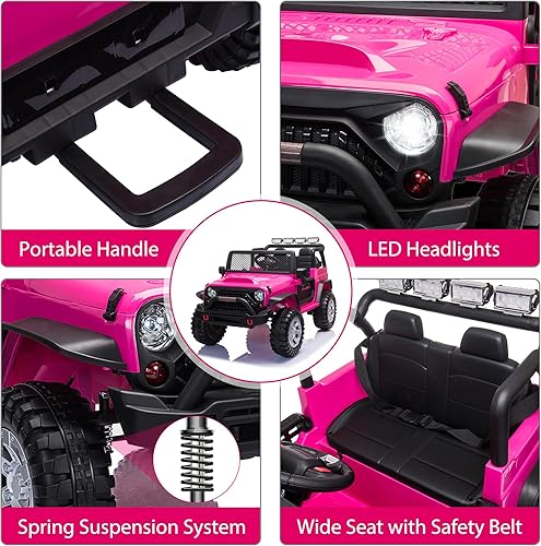 Miniatura 3 de TOBBI Camión de paseo de 12 V vehículos eléctricos para niños con control remoto música reproductor de MP3 Bluetooth rojo rosa Negro, Rojo, Rojo rosa