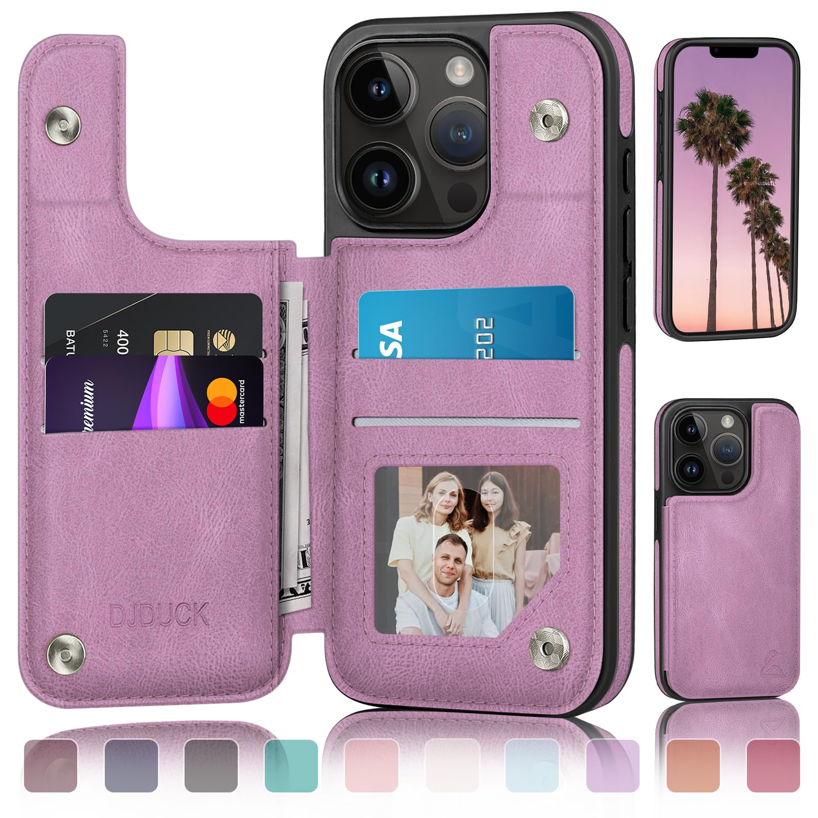 DJDUCK Designed for iPhone 13 Pro Case Wallet with Card Holder, [Magnetic Clasp Cover] [RFID Blocking Leather Protection] Shockproof Women Men Cases