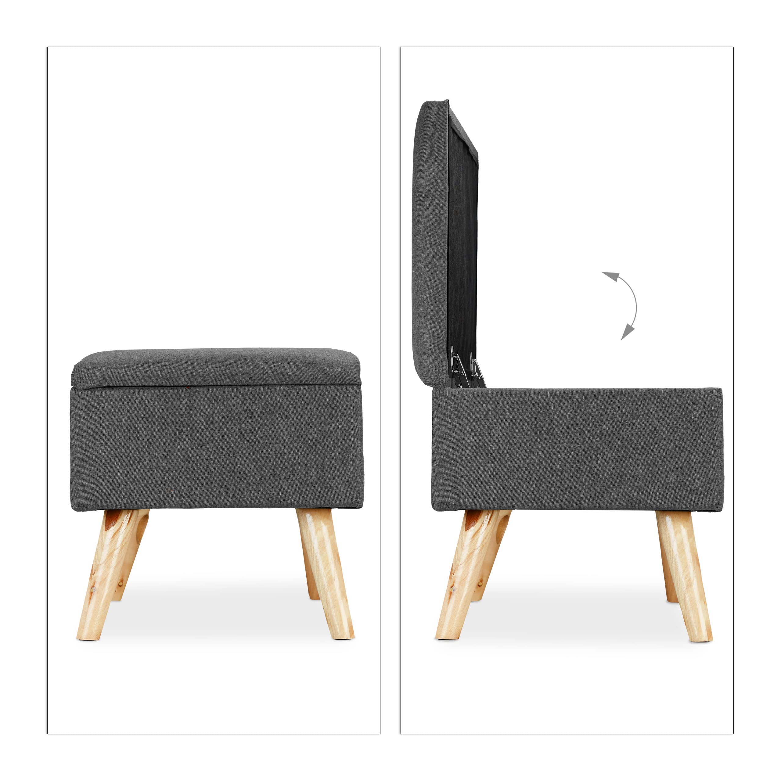Relaxdays Banc de Rangement, rembourré, Pieds en Bois, Coffre avec revêtement en Tissu 39,5 x 79,5 x 39 cm, Gris