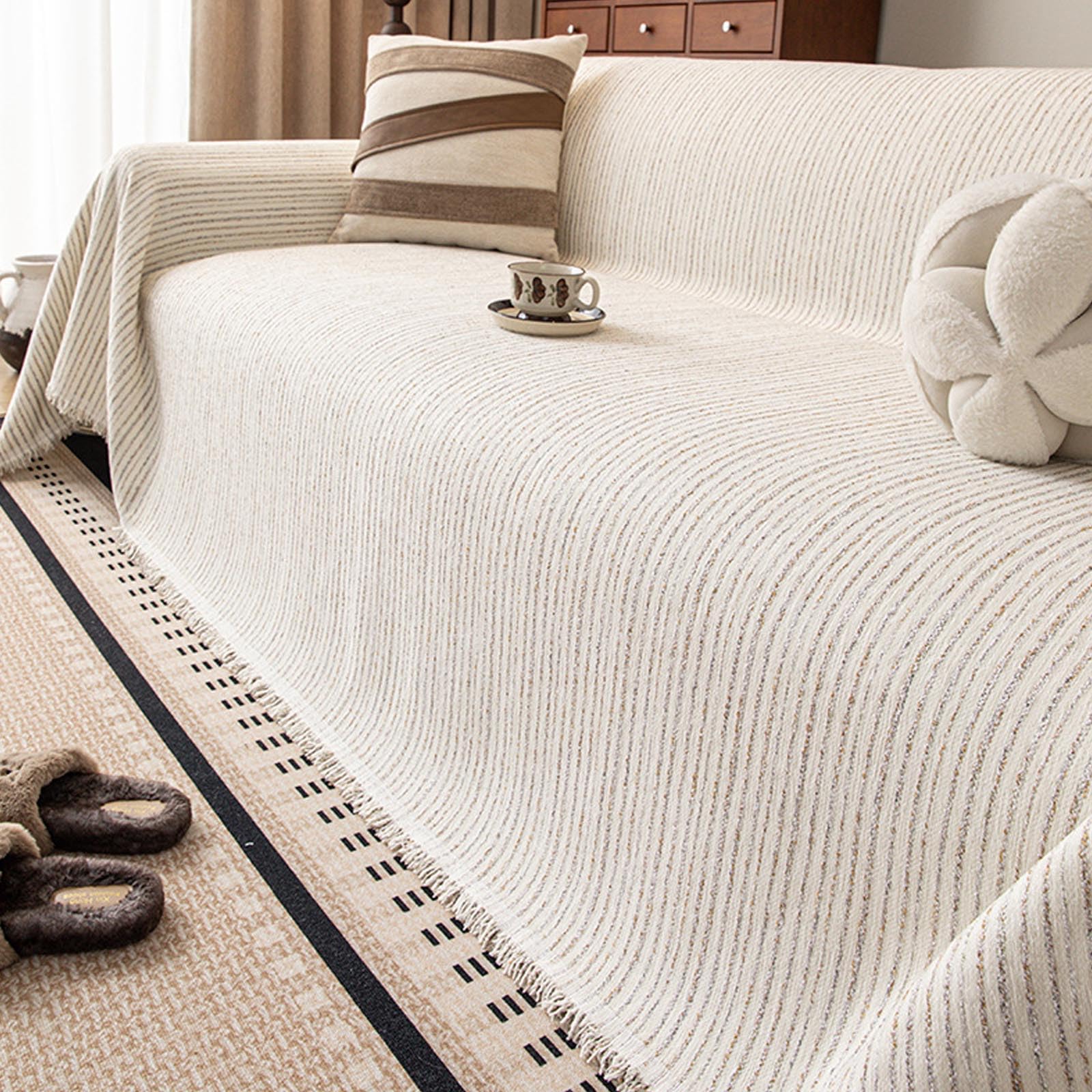 Housse pour sectionnelle causeuse beige 180x230cm jeté de canapé universel