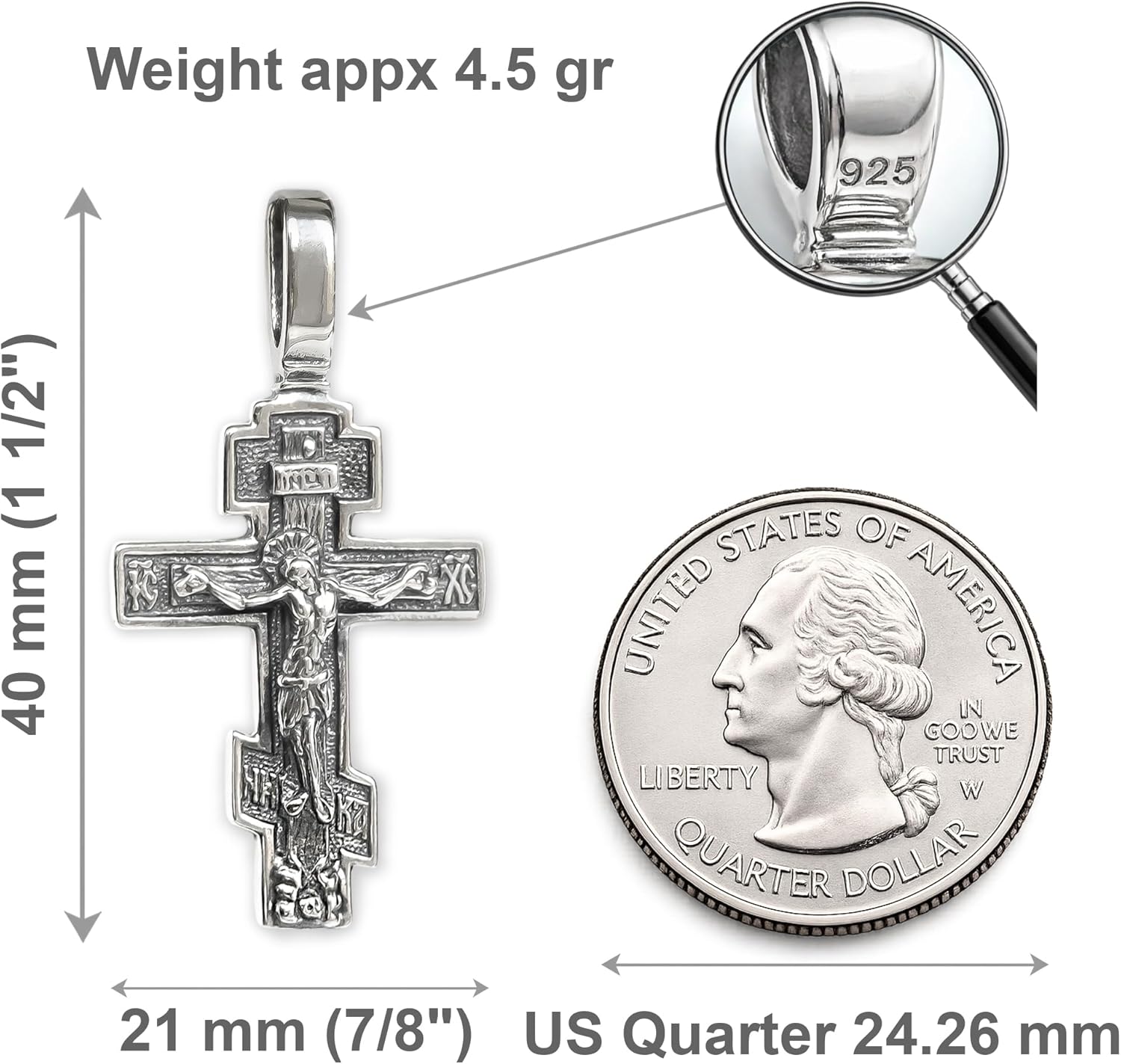925 Sterling Silver Orthodox Cross Necklace for Men Women - Handmade Crucifix Jesus Christ Pendant with Christian Prayer - Unique Religious Jewelry Gift