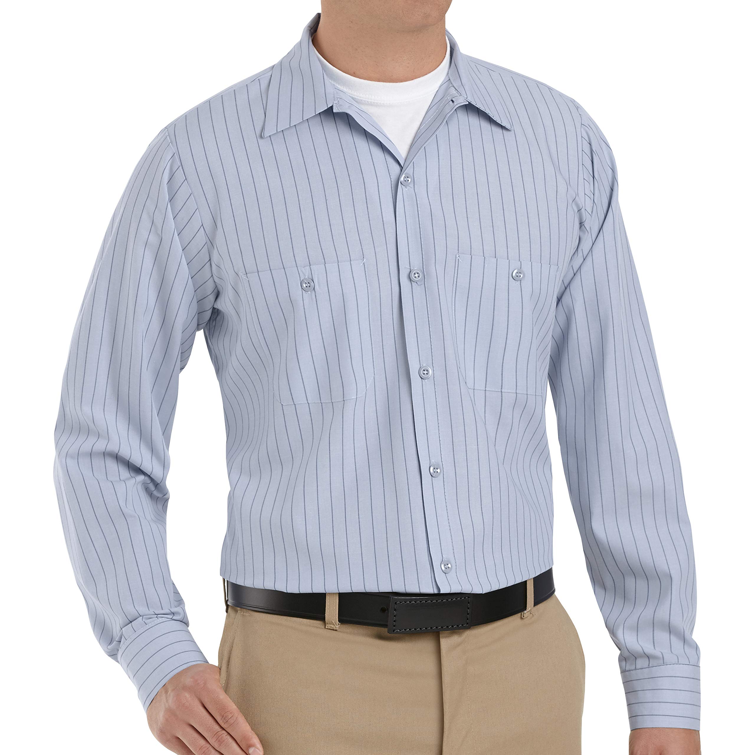 Red Kap Men's Light Blue/Navy Stripe Rk Industrial Stripe Work Shirt