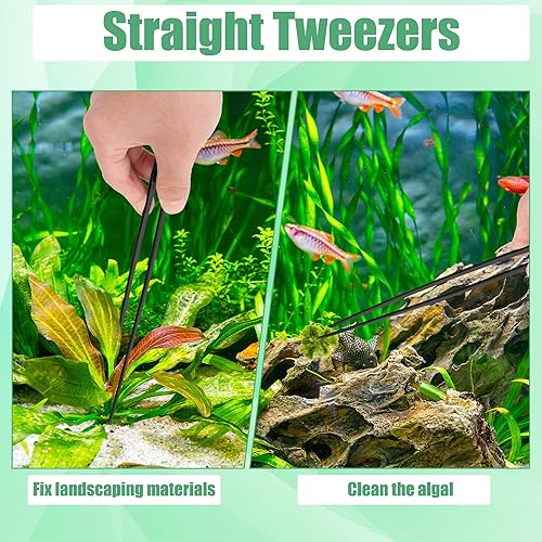 Vista 11 de Kit de herramientas de acuario para acuario, 4 en 1 antioxidante para plantas acuáticas, herramienta de paisajismo acuático, pinzas negras, tijeras