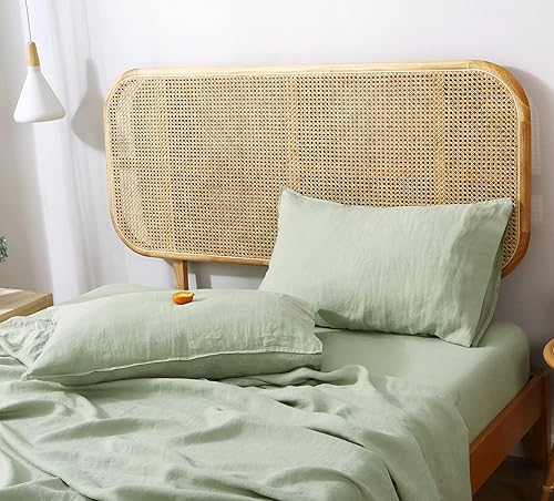 S VICTORY SYMBOL Fundas de almohada de lino 100% orgánico, 1 par de fundas de almohada de lino natural francés de 20 x 30 pulgadas, color verde