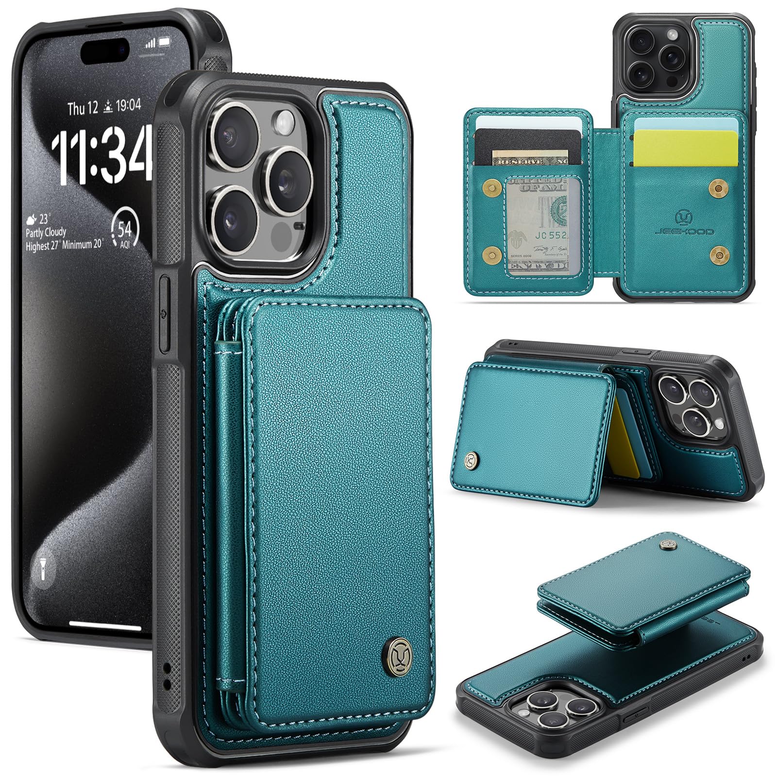 Dteck for iPhone 16 Pro Max Magnetic Phone Case with Detachable PU Leather Flip Wallet, 4 Card Slots, RFID Blocking, Compatible with MagSafe,