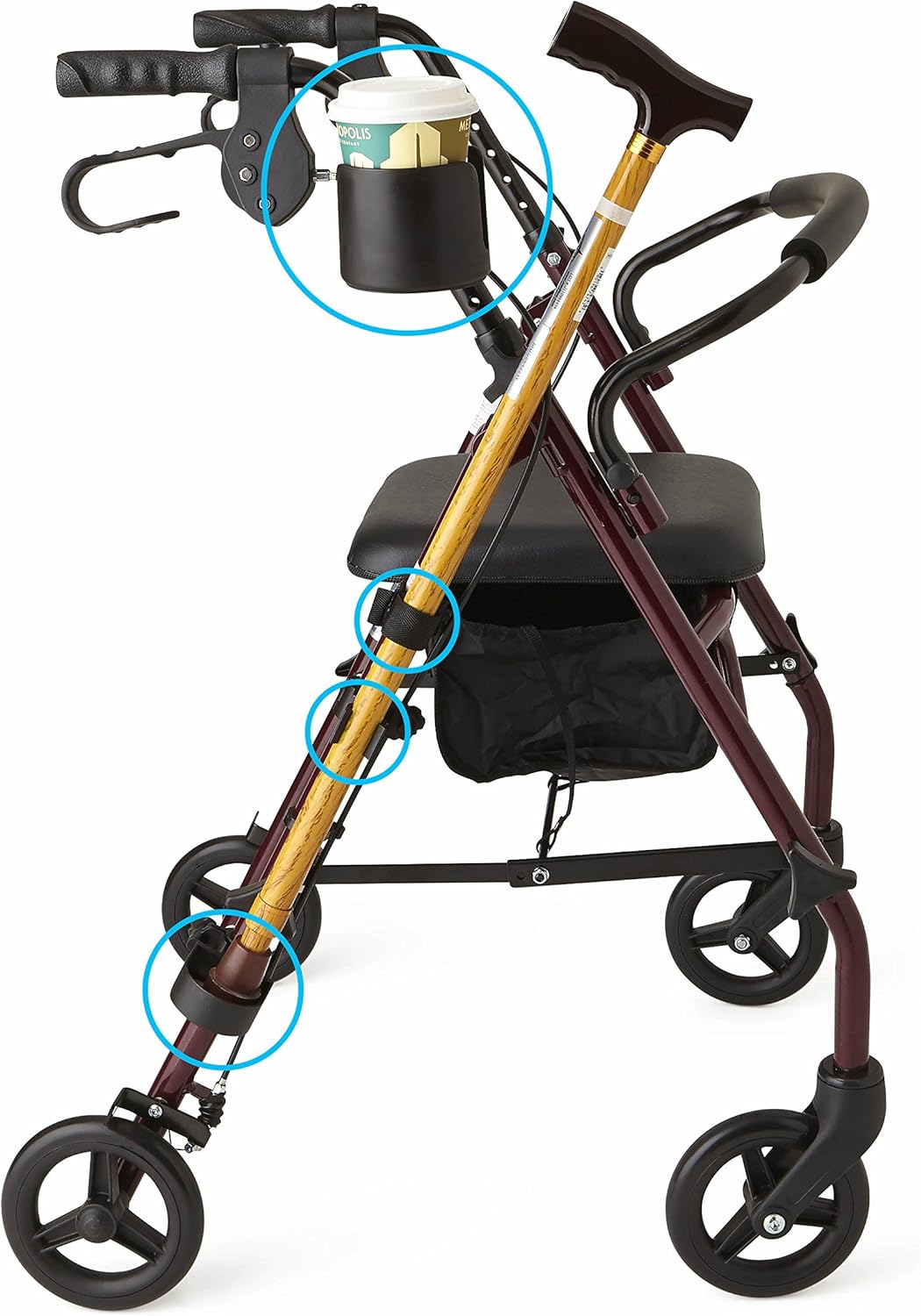 Medline Walker Cup and Cane Holder, Black, 13.6 Ounce : Health & Household