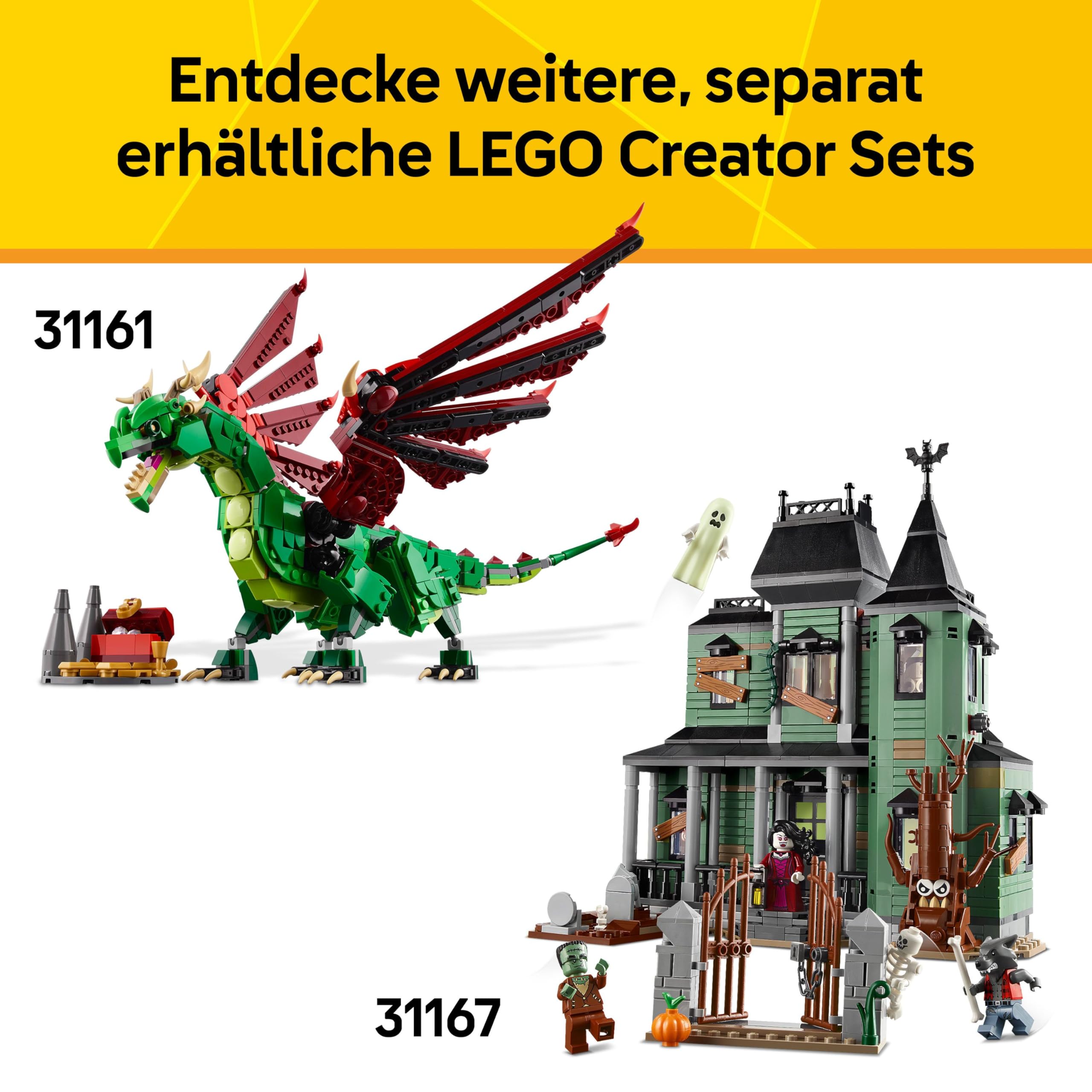 LEGO Creator Ritterburg im Mittelalter - 3-in-1-Bauset - Spielzeug Ritterburg - Umwandelbar in Ritterturnier-Szene oder Stadt - 6 Minifiguren - Geschenk für Jungen und Mädchen ab 9 Jahren 31168