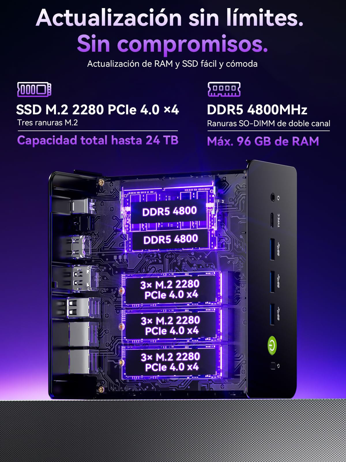 GMKtec K15 AI Mini PC Intel Core Ultra 5 125U, versión Barebones sin RAM/SSD/SO, PC de Escritorio con aceleración de IA, expansión de Almacenamiento 3X M.2 2280, Doble Nic 2.5GbE, HDMI 2.1, USB4