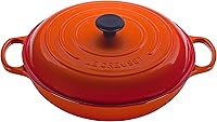 Vista 175 de Le Creuset Signature Cacerola de hierro fundido esmaltado, 3.5 cuartos de galón, color naranja (Flame)
