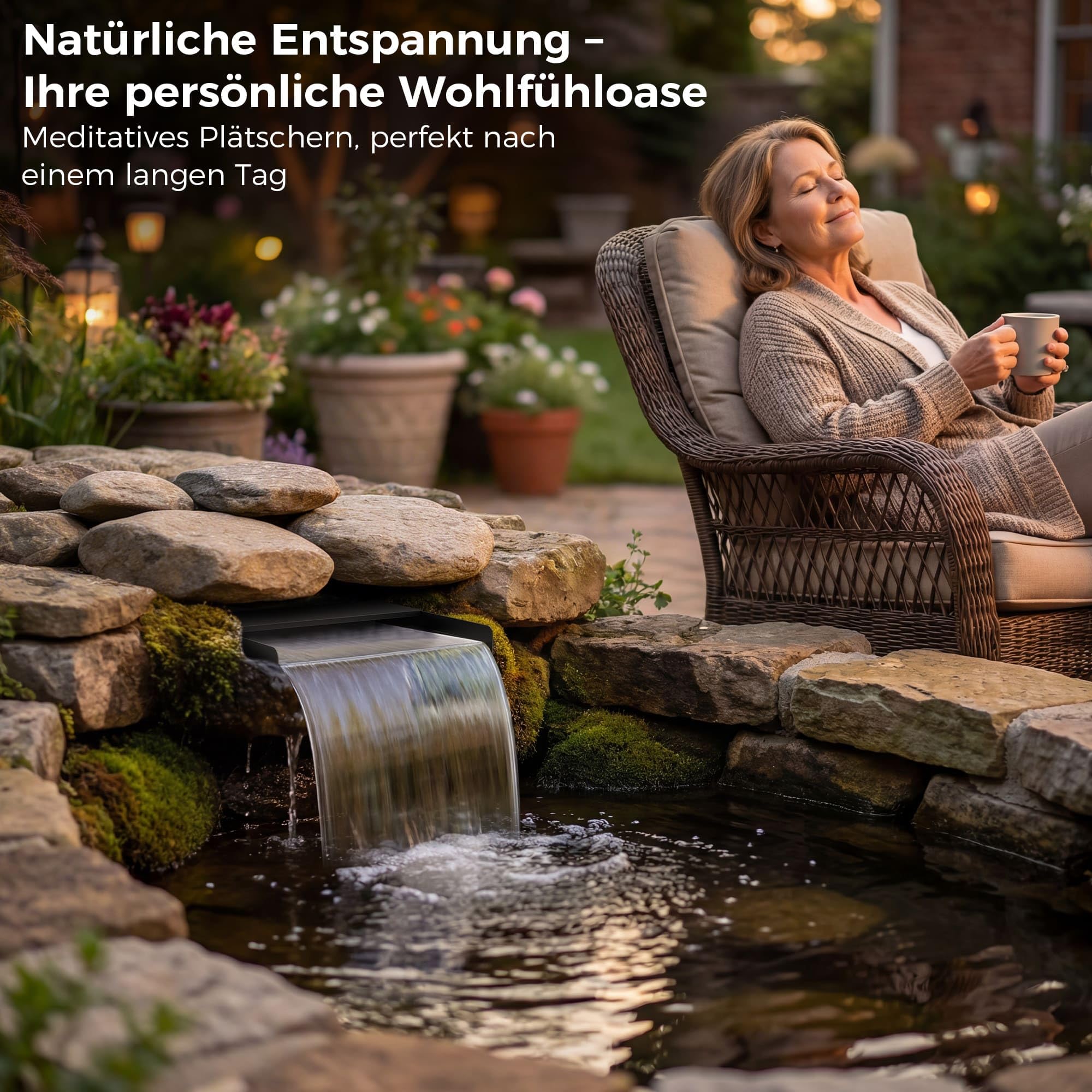 Biling 20 cm Edelstahl Wasserfall Set Komplett mit Pumpe und Filter 40W 2500L/H für Gartenteich Koiteich Schwimmteich Wasserspiel Garten Deko Wasserkaskade