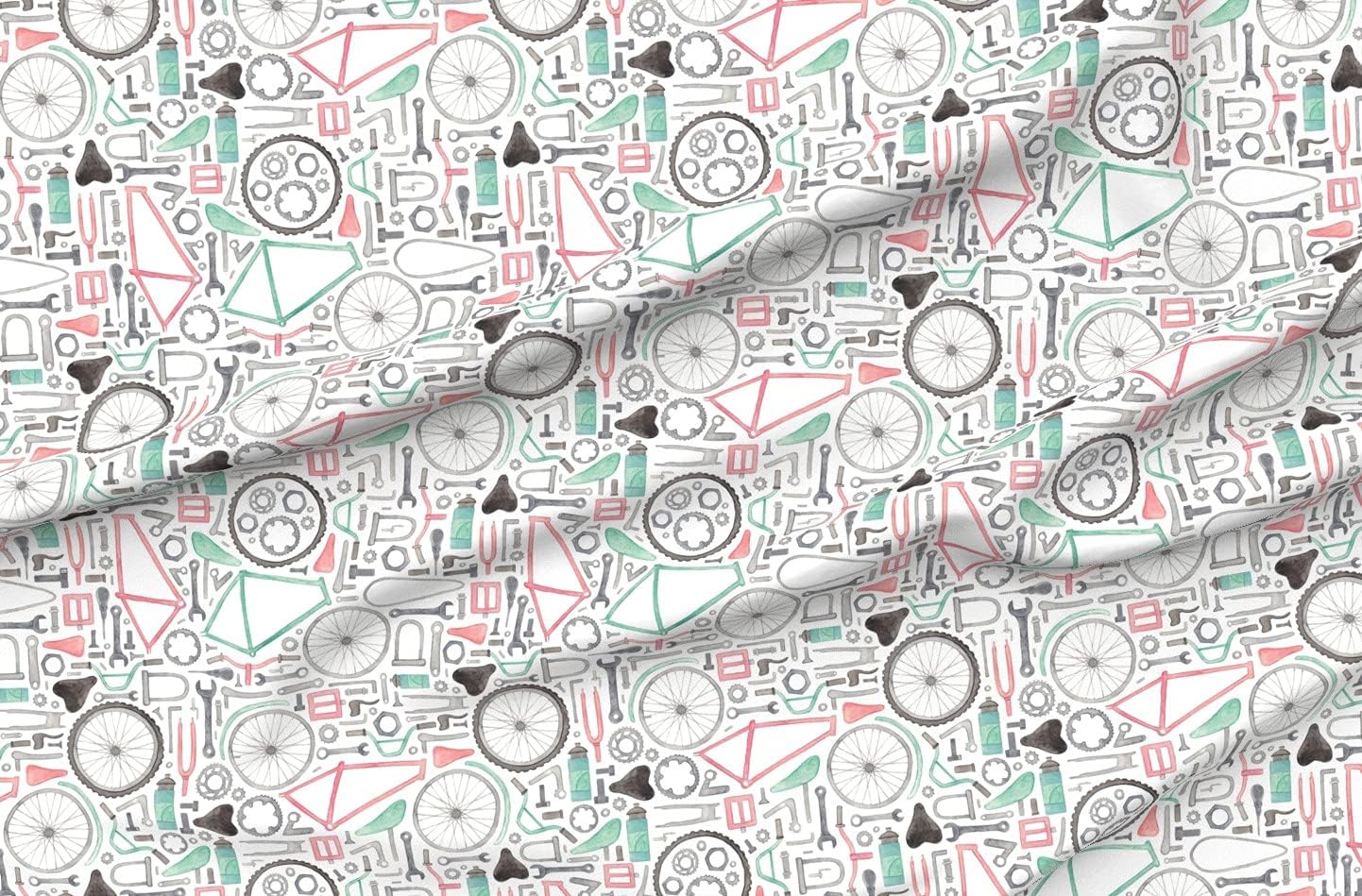 Spoonflower Fabric - Bike Cycling Boys Bicycle Wheels Gears Tools Printed on Organic Cotton Sateen Fabric by The Yard - Sewing Quilting Apparel Home Decor