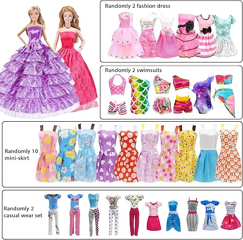 Miniatura 4 de Juego de 112 piezas de ropa y accesorios para muñecas con armario de muñecas para muñecas de 11.5 pulgadas, incluyendo armario, maleta, ropa,