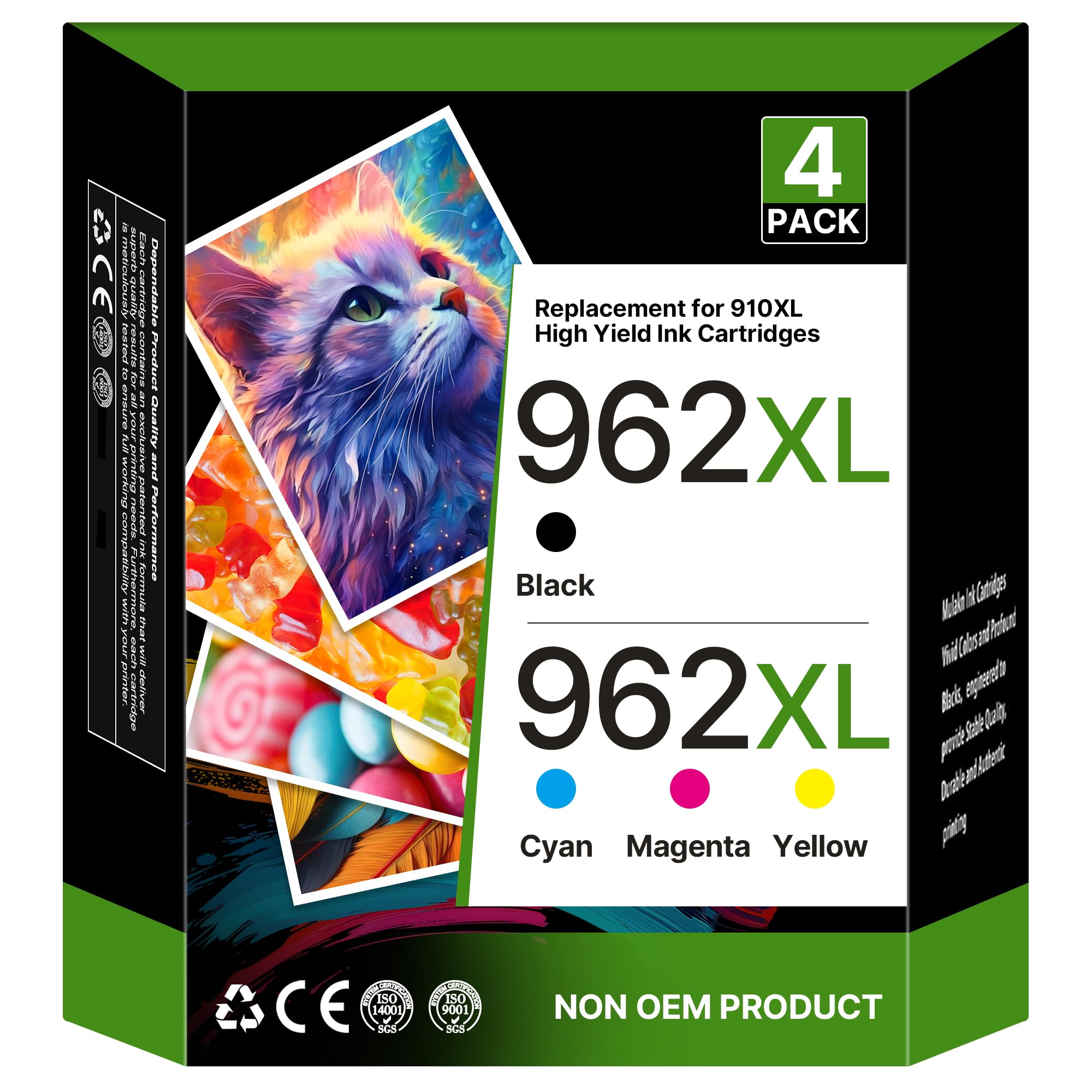 962XL Ink Cartridges Combo Pack Replacement for HP Ink 962XL Black and 962 Color Combo Pack for HP 962 962XL Ink for HP OfficeJet Pro 9010 9015 9018 9020 9025 Printer(1BK/1C/1M/1Y, 4 Pack)
