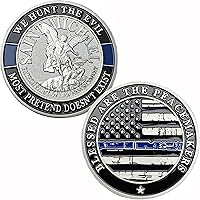 Vista 1 de Moneda de Desafío de San Miguel Santo Patrón de las Fuerzas del Orden La Delgada Línea Azul Monedas Bañadas en Plata