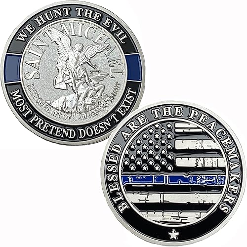 Moneda de desafío de San Miguel patrón de la aplicación de la ley La delgada línea azul monedas plateadas