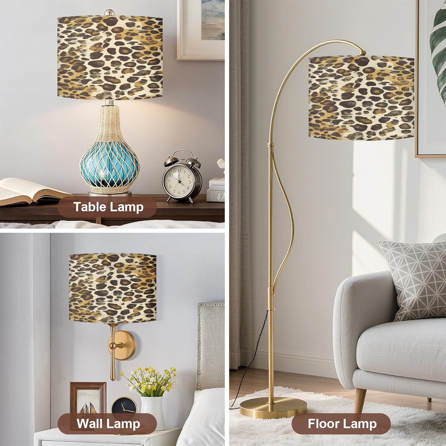 Table Lamp Shade, 13”W x 10”H HD Printing Geometric floral leaves marble Lampshade, Lamps shades, Modern Lampshade Decor for Table and Floor Lamps (Leopard)