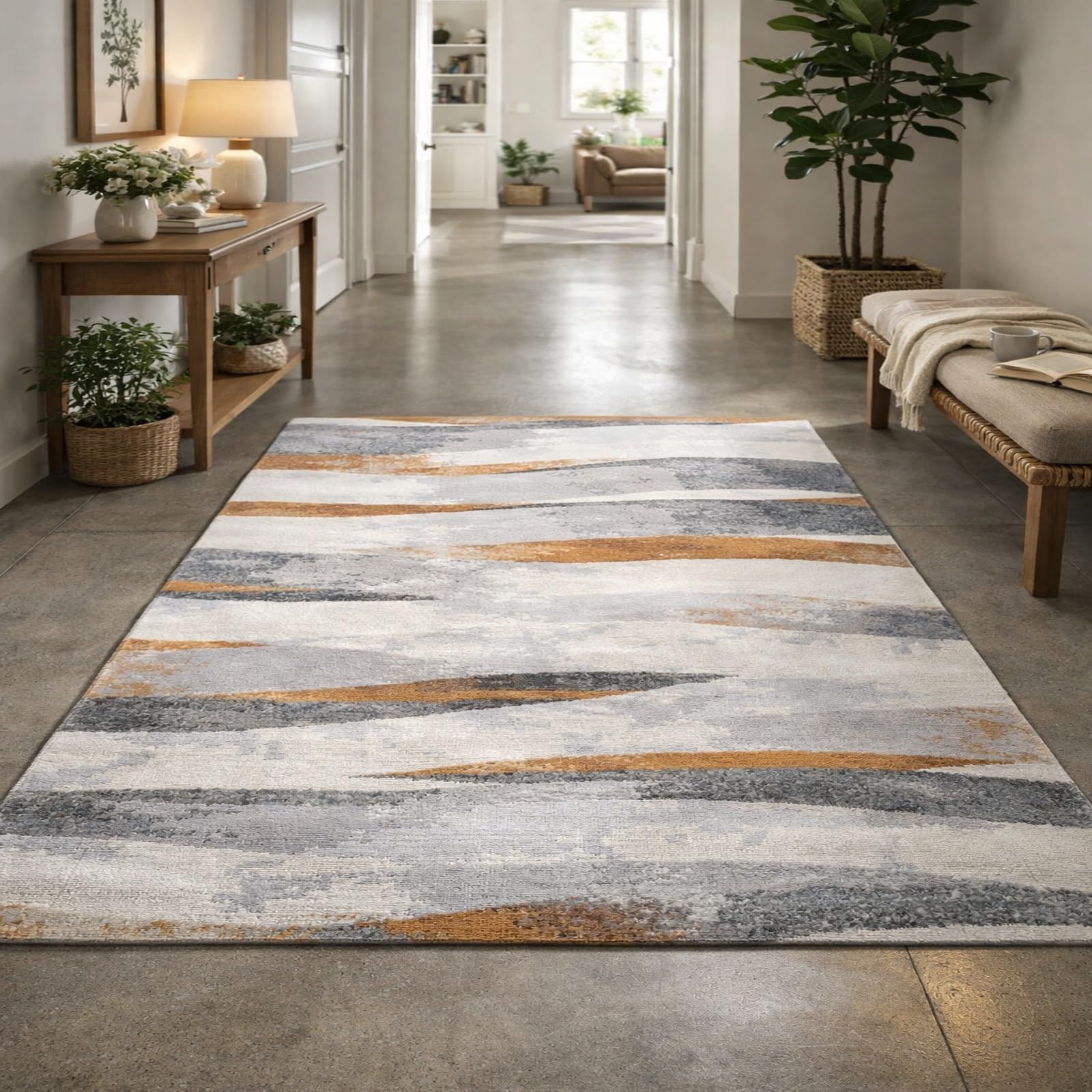 Tapis chambre et séjour haut de gamme 170x200 cm au design moderne terracotta et gris