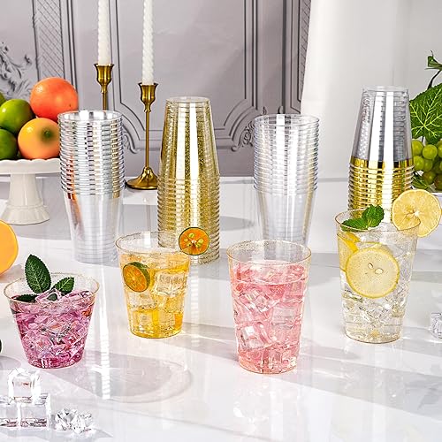 Miniatura 6 de Goodluck 200 vasos de plástico con purpurina dorada de 9 onzas, vasos desechables con purpurina, elegantes vasos de cóctel de plástico, vasos de
