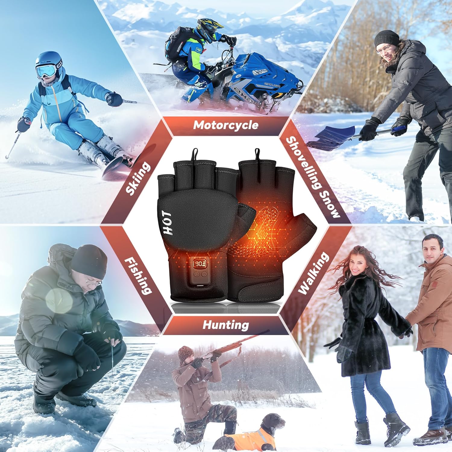 Heated Gloves for Men Women- Rechargeable Electric Full&Half Hands Heated Gloves Outdoor Work Arthritis Pain Relief Hot Compress Hand Warmers for Cycling Skiing Hunting - Image 8