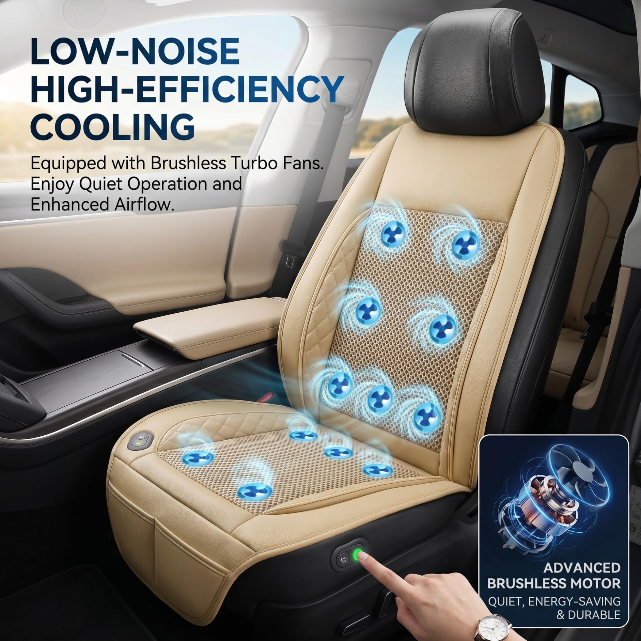 Funda de asiento de coche antideslizante y transpirable, cojín ajustable para asientos de coche con velocidad del viento, enfriador de asiento de verano para camión, SUV, silla de oficina, color