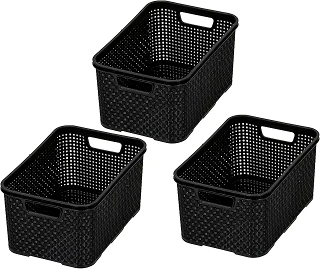 BranQ svart korg set med 3 vikorgar i rottingdesign, BPA-fritt plast PP