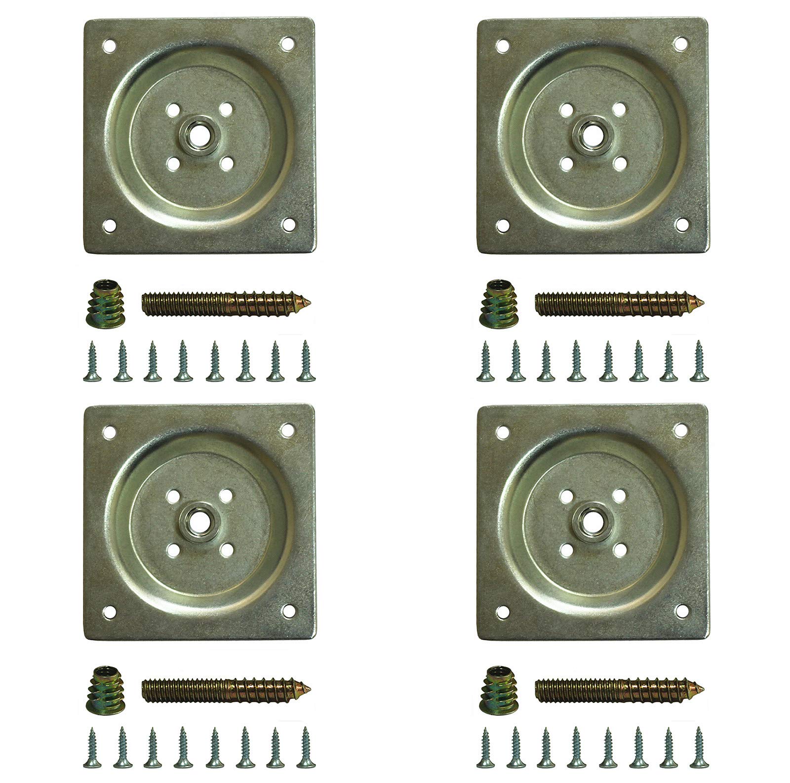 WEICHUAN Furniture Legs Mounting Hardware Sets - Include 5/16" -18 Coarse Attachment Plates, 5/16" -18 Coarse Hanger Bolts, Threaded Nuts, Screws Adapters 4 Sets, for Sofa Couch Chair Legs
