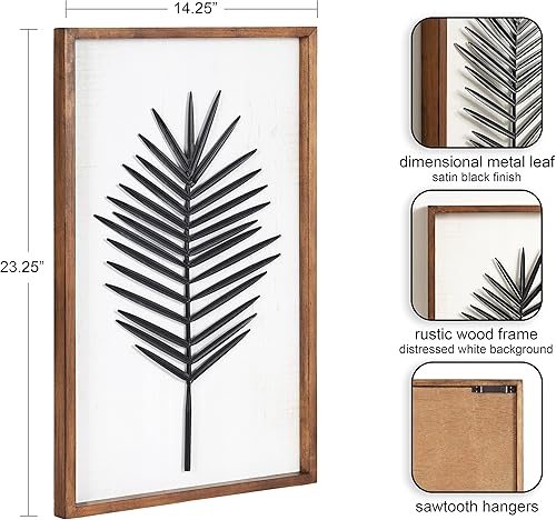Miniatura 2 de Kate and Laurel Pindo - Placa de arte de pared de hojas de metal de transición, 15 x 24 pulgadas, marrón rústico y negro, arte decorativo moderno