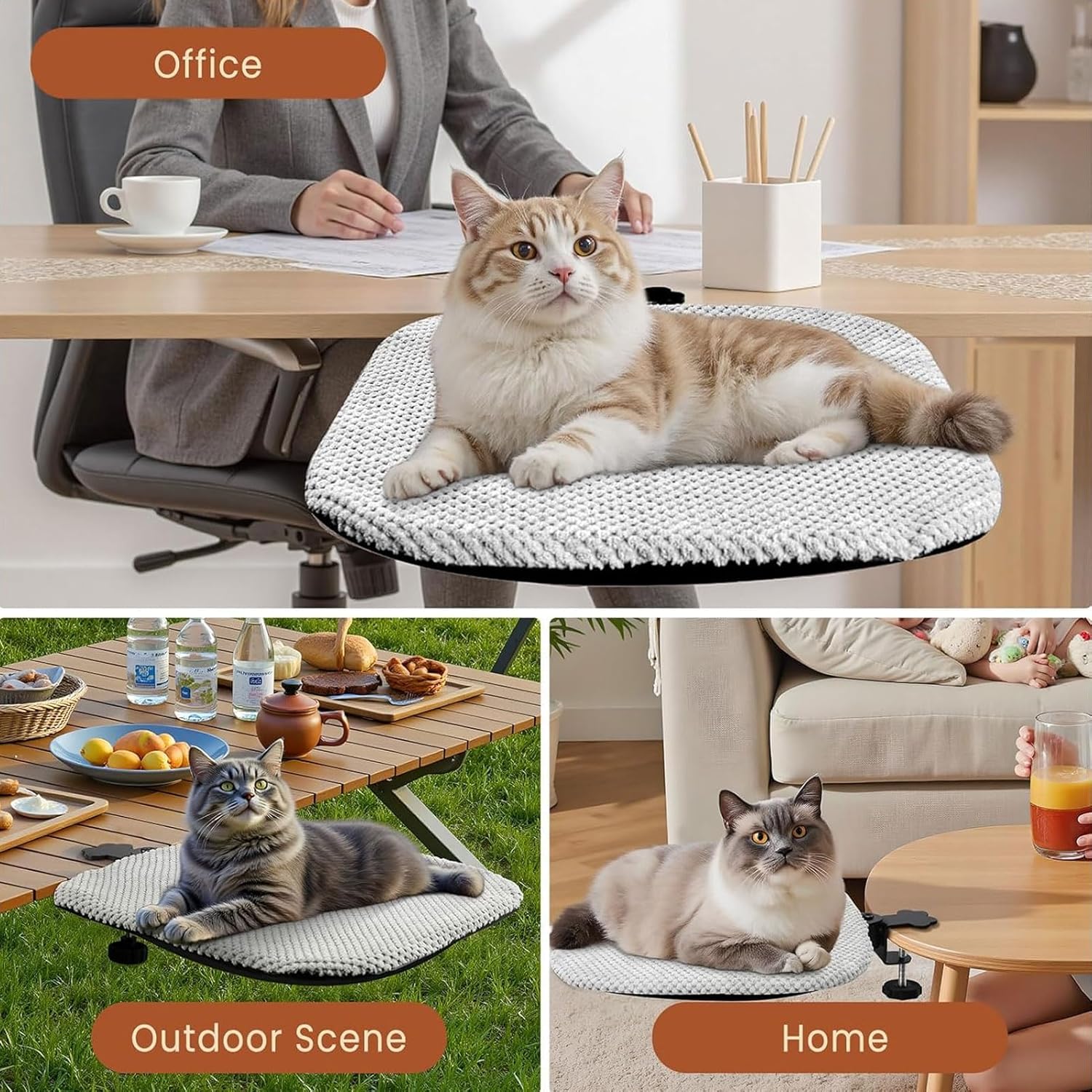 ASHATA Cat Desk Bed, Supports Up to 20kg, Foldable Cat Desk Sleeping Bed Hammock, Semi Circle Design, for Home Office and Game Tables