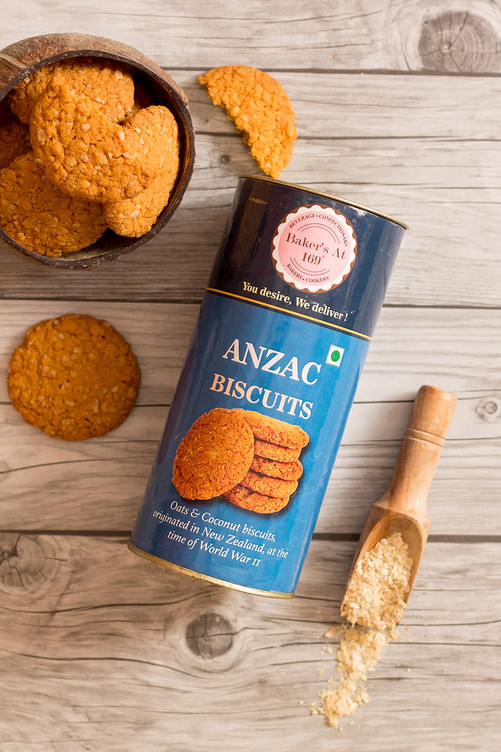Bakers At 169 Degree Anzac Biscuits 250 Gms | Nutritious Handmade Gourmet Healthy Oats Cookies | Goodness of Delicious Coconut