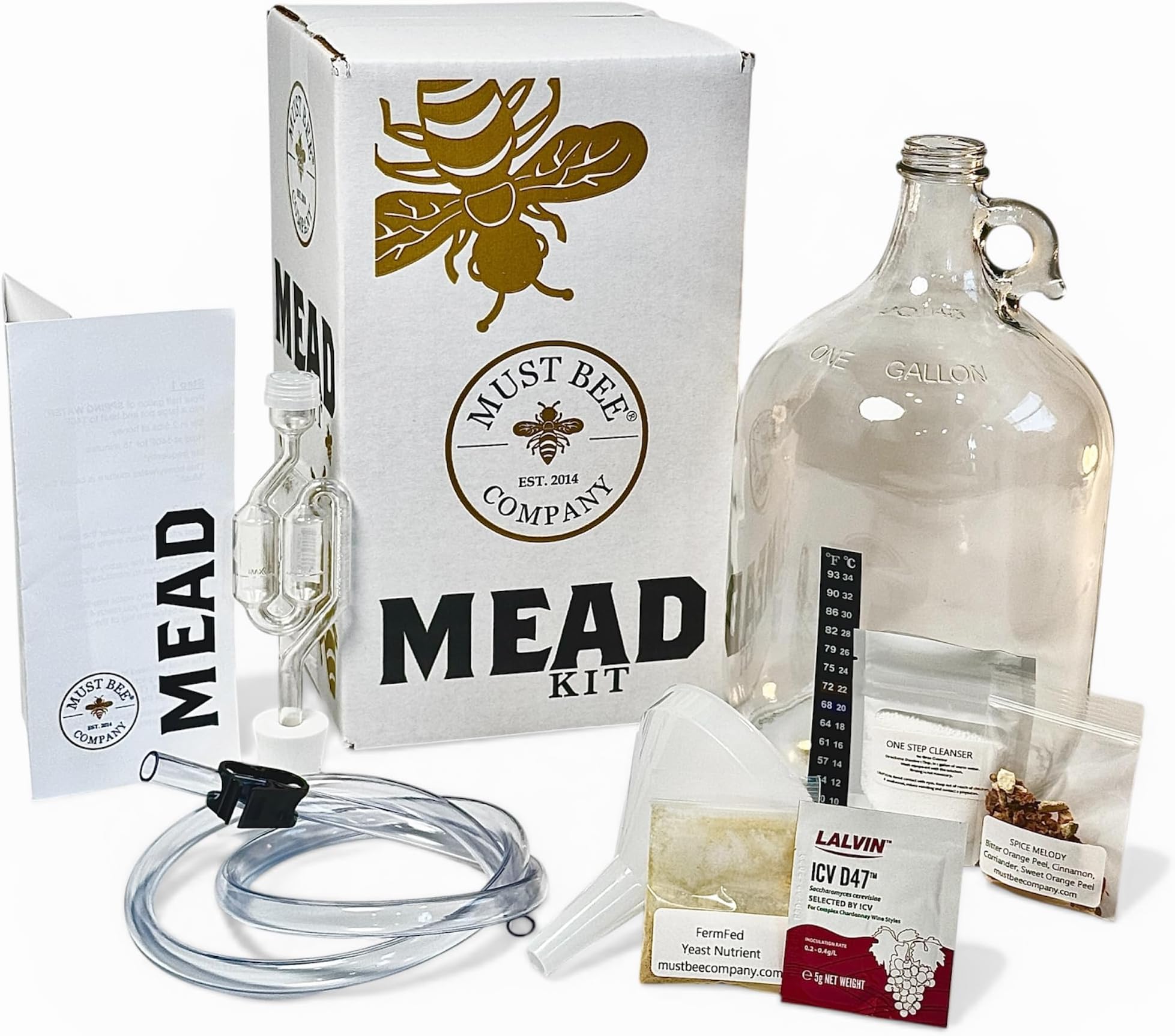 Mead Making Kit – 1 Gallon Mead Kit to Make Your own Honey Wine with Reusble Equipment- Brew a Delicious Metheglin Style Mead with Must Bee Company-Starter Kit Includes Yeast, Nutrients and Spices.