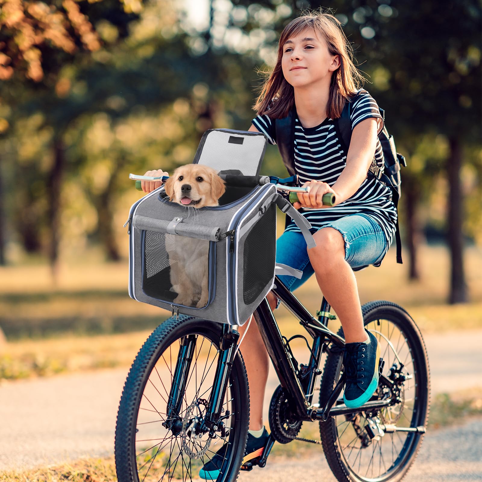 Panier Chien Vélo, Sac à Dos Pliable Chat avec fenêtre en Filet Sac à Dos Animaux de Compagnie pour Petits Chats Chiens Animaux Max 10 kg