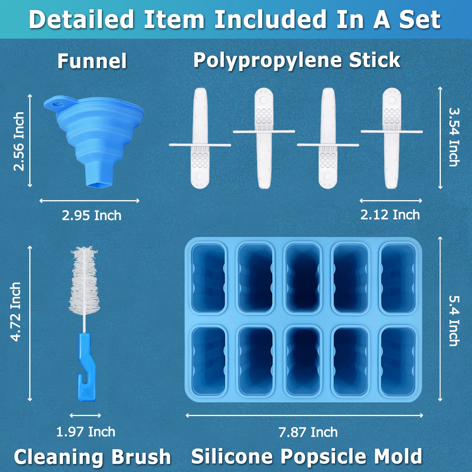 Moldes caseros de silicona para paletas de fácil liberación, reutilizables, con embudo de silicona y cepillo de limpieza, sin BPA, para hacer jugos de yogur saludables, palitos de batidos, 10
