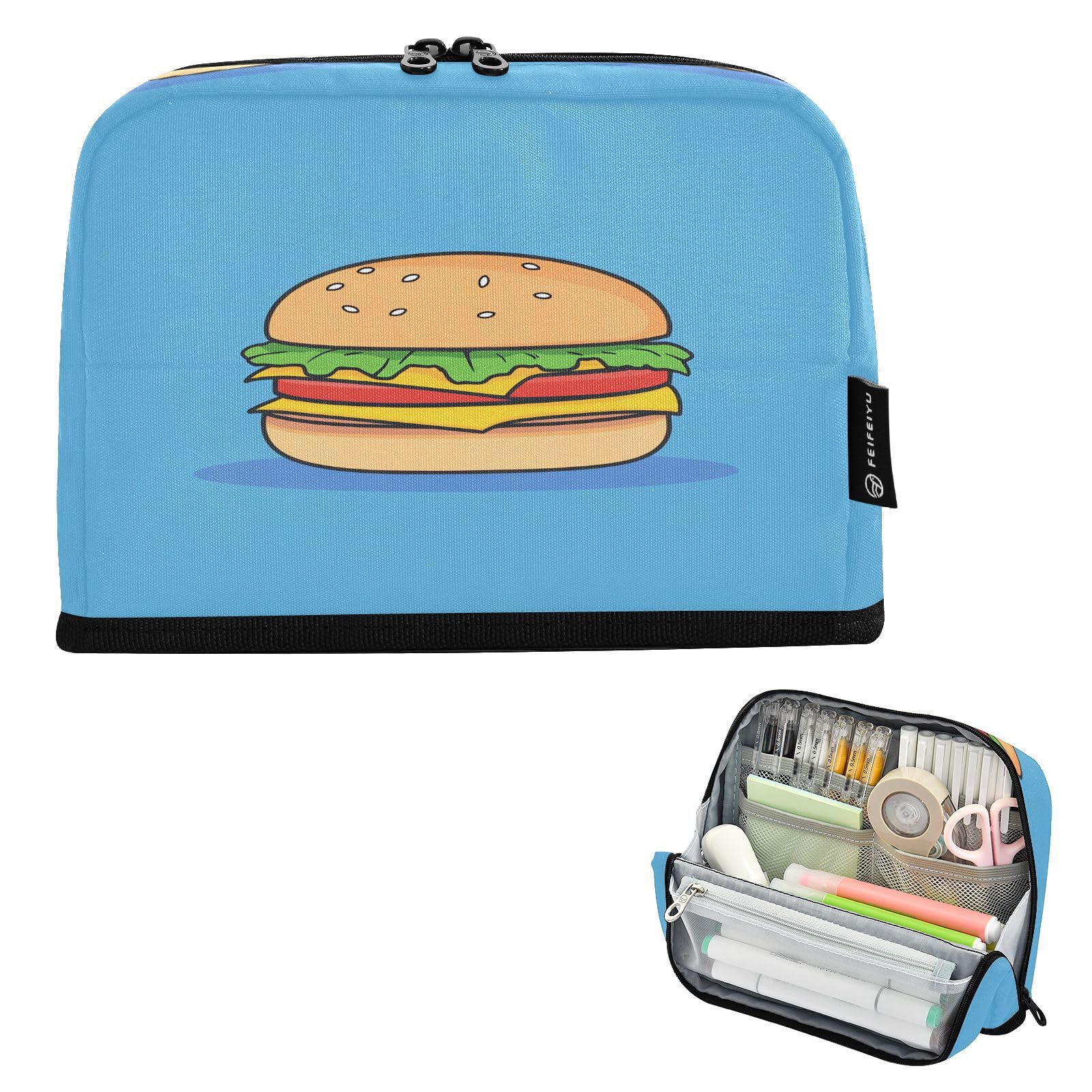 CEBUGI Cheeseburger Pencil Case Large Capacity Pencil Pouch with Zipper Portable Pencil Pen Bag for Girls Boys Men Women