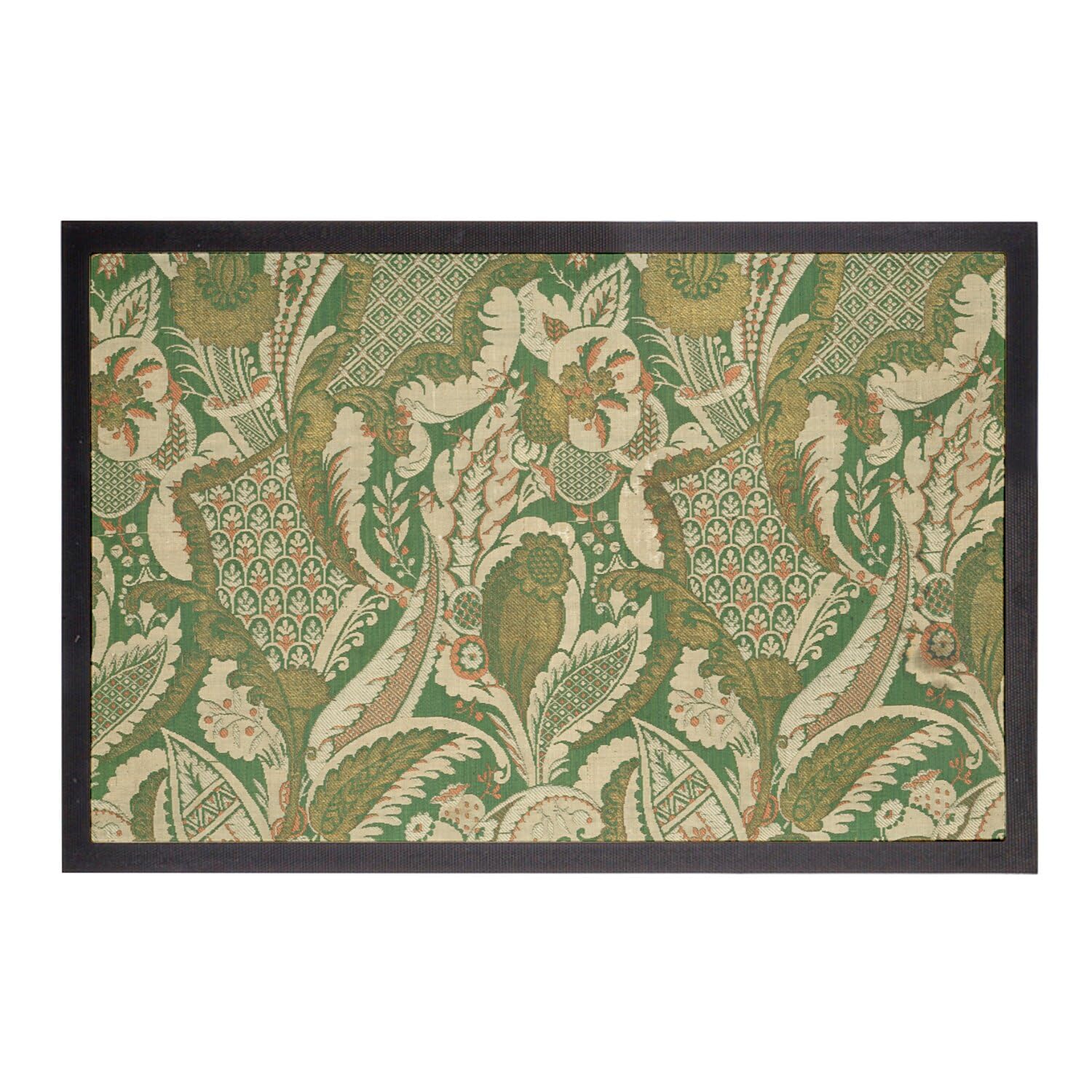 Paillasson Art Deco motif point de croix abstrait floral vert 75x50
