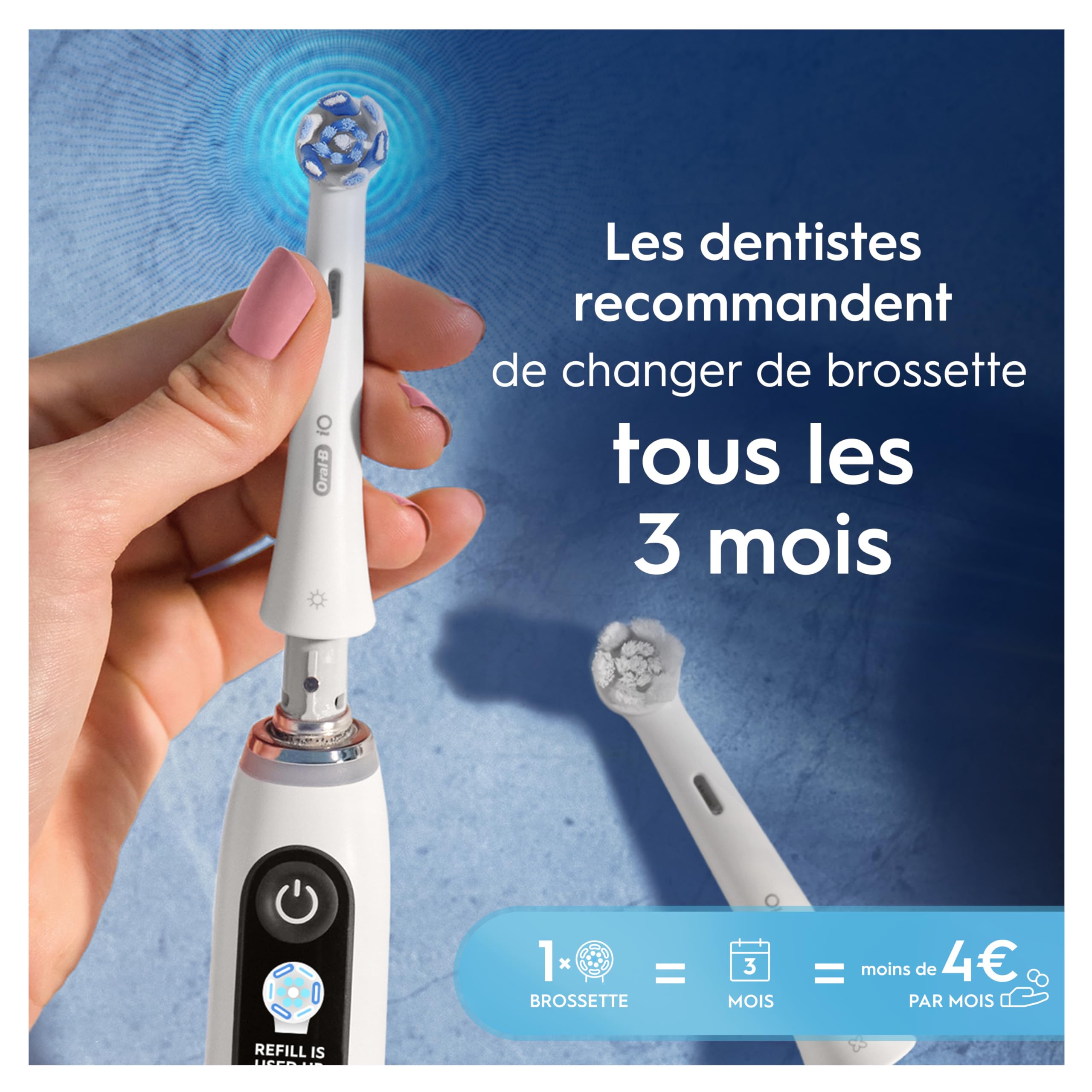 Oral-B Brossettes de Rechange Ultimate Clean, lot de 8, Blanches | Recharges Brosse à Dents Électrique iO, pour Adultes, Tête Ronde pour un Brossage en Profondeur, Emballage en Carton