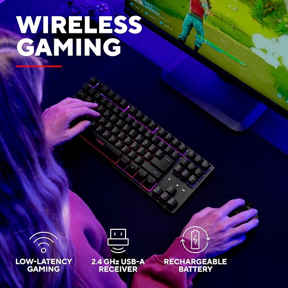 GXTrust Dothix Wireless Keyboard TKL QWERTY UK Layout, Black