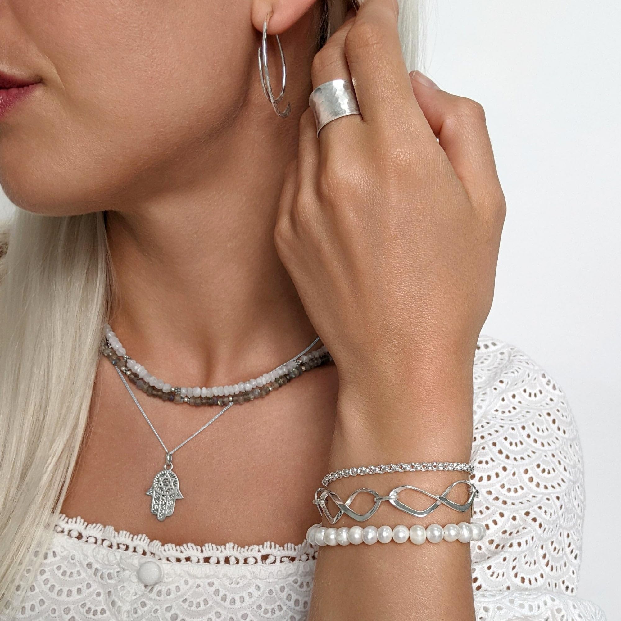 81stgeneration Anello Boho in Argento Puro 999 con Finitura Martellata | Anelli Larghi e Spessi in Argento Massiccio con Pollice | Fascia Regolabile per Donna | Gioielli Fatti a Mano