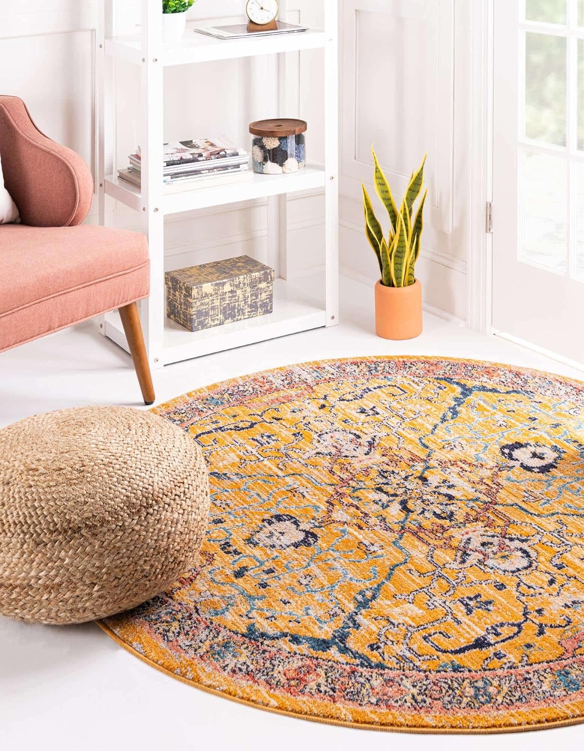Unique Loom Lola Collection Area Rug - Vivacious (3' 3" Round, Yellow/Blue)