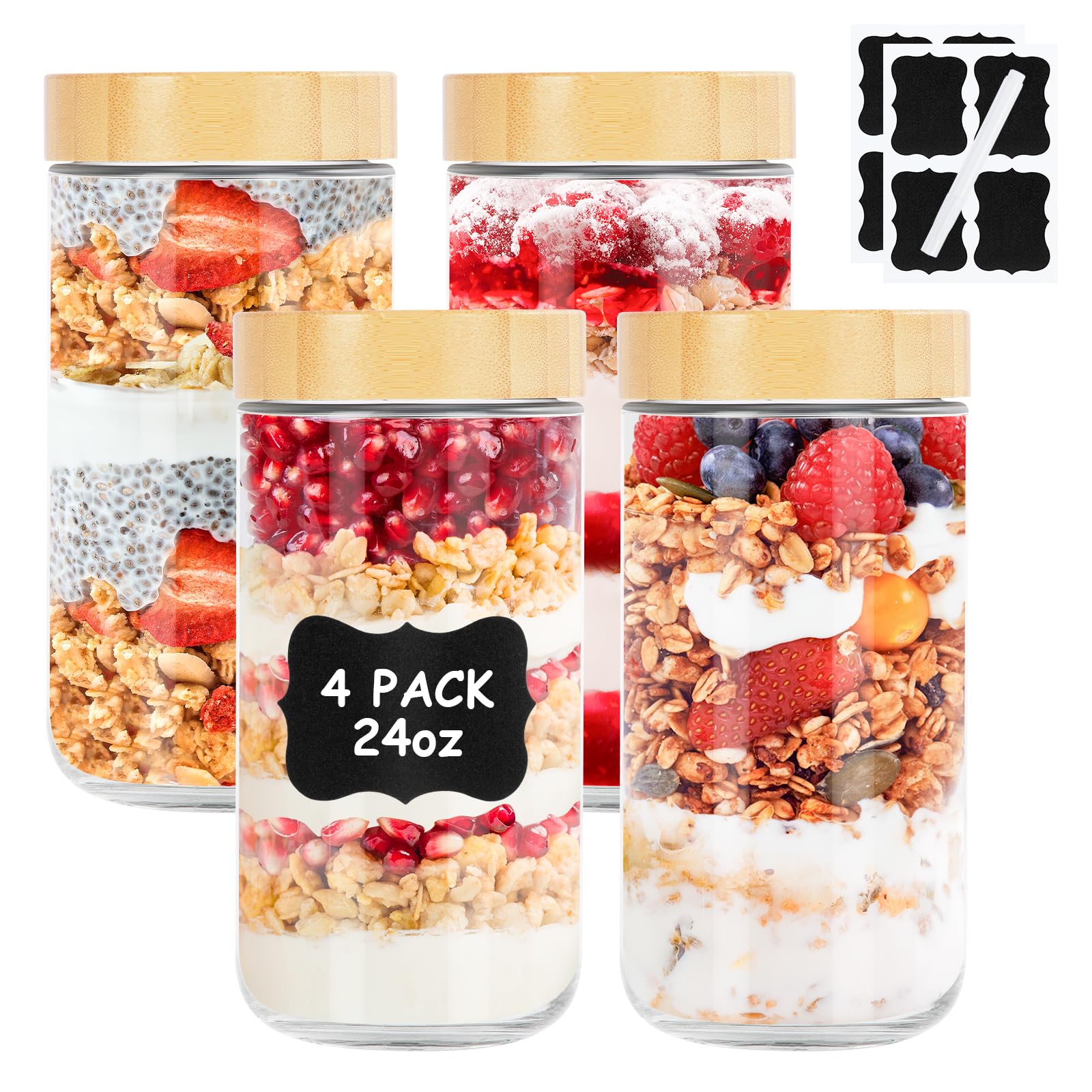 6 x Meal Prep potten 500 ml, overnight havermoutpotten met houten