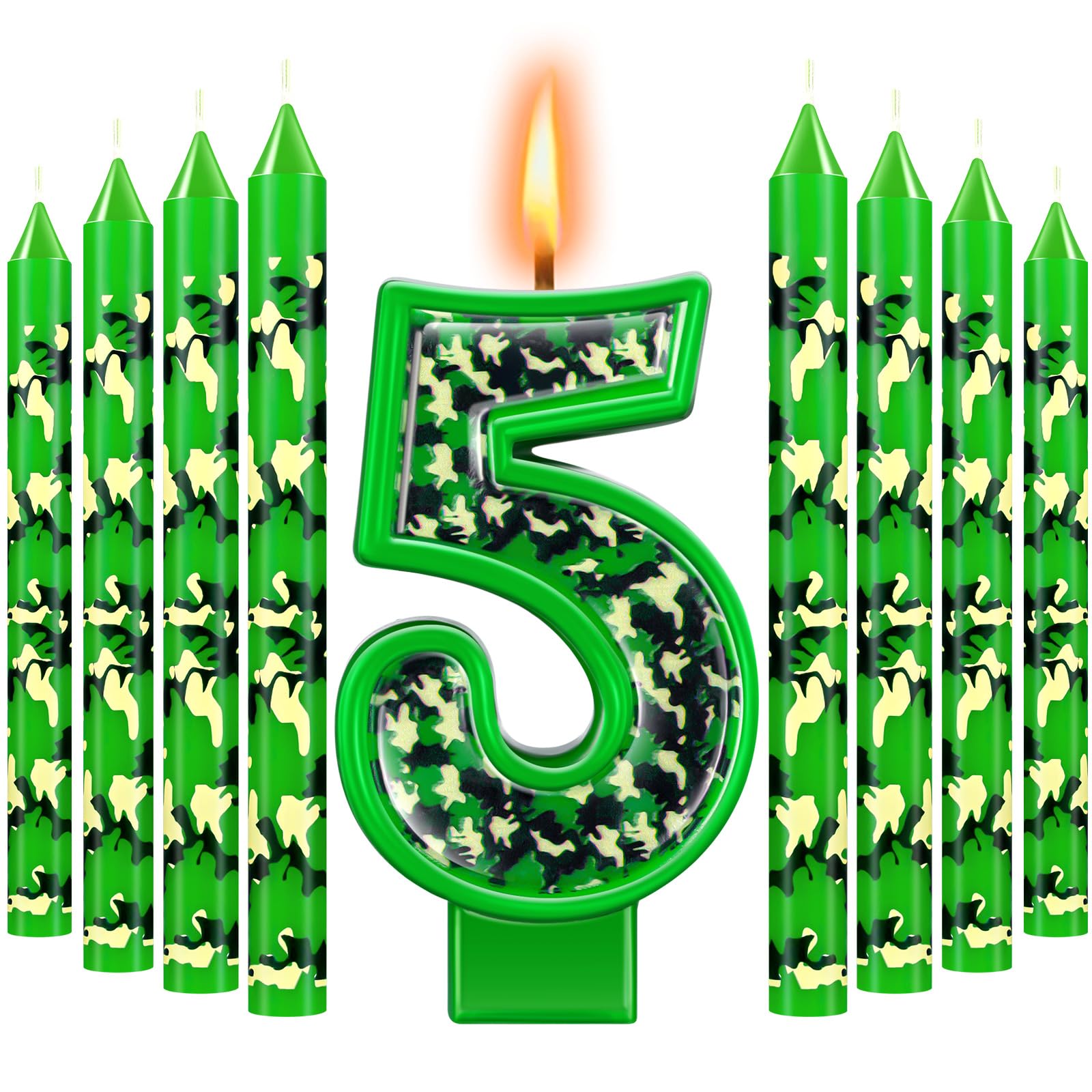 Zomiboo 13 Pcs Camo Birthday Candles Army Theme Green Number Camouflage Cake Candles for Birthday Graduation Celebration Wedding Party Supplies