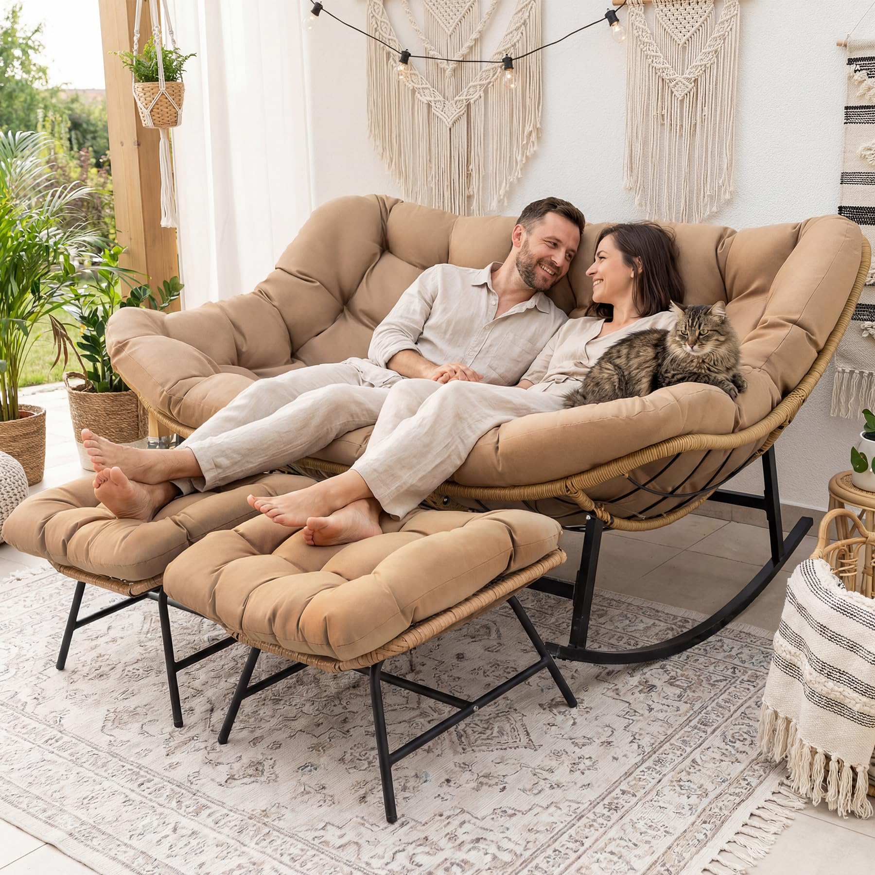 Amazon.com : NICESOUL Patio Double Rocking Papasan Chair with