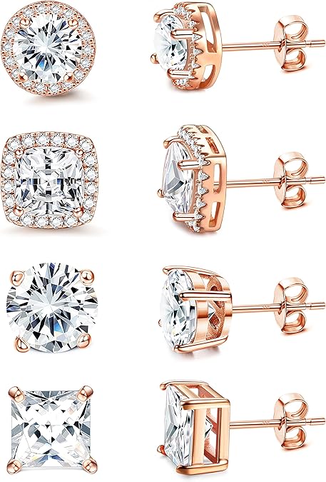 MILACOLATO Cubic Zirconia Stud Earrings for Women Men | 18K Gold Plated Hypoallergenic Sterling Silver Post Earrings | Big Brilliant Simulated Diamond CZ Halo Stud Earrings for Sensitive Ears