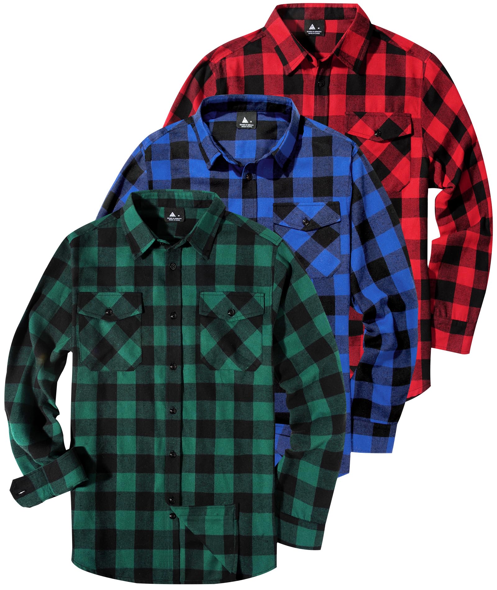 ZITY 3er Pack Hemd Herren Kariertes Flanellhemd Langarm Baumwolle Holzfällerhemd Button Down Warm Freizeit Regular fit Karohemd mit Brusttasche