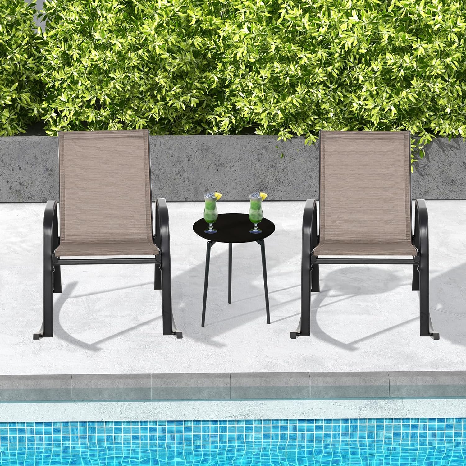 Giantex Outdoor Rocking Chairs Set of 2, Patio Rocking Chairs w/Breathable Seat & Back, Heavy-Duty Metal Support, Ergonomic Outside Rocker for Backyard, Poolside, Garden (1, Brown)