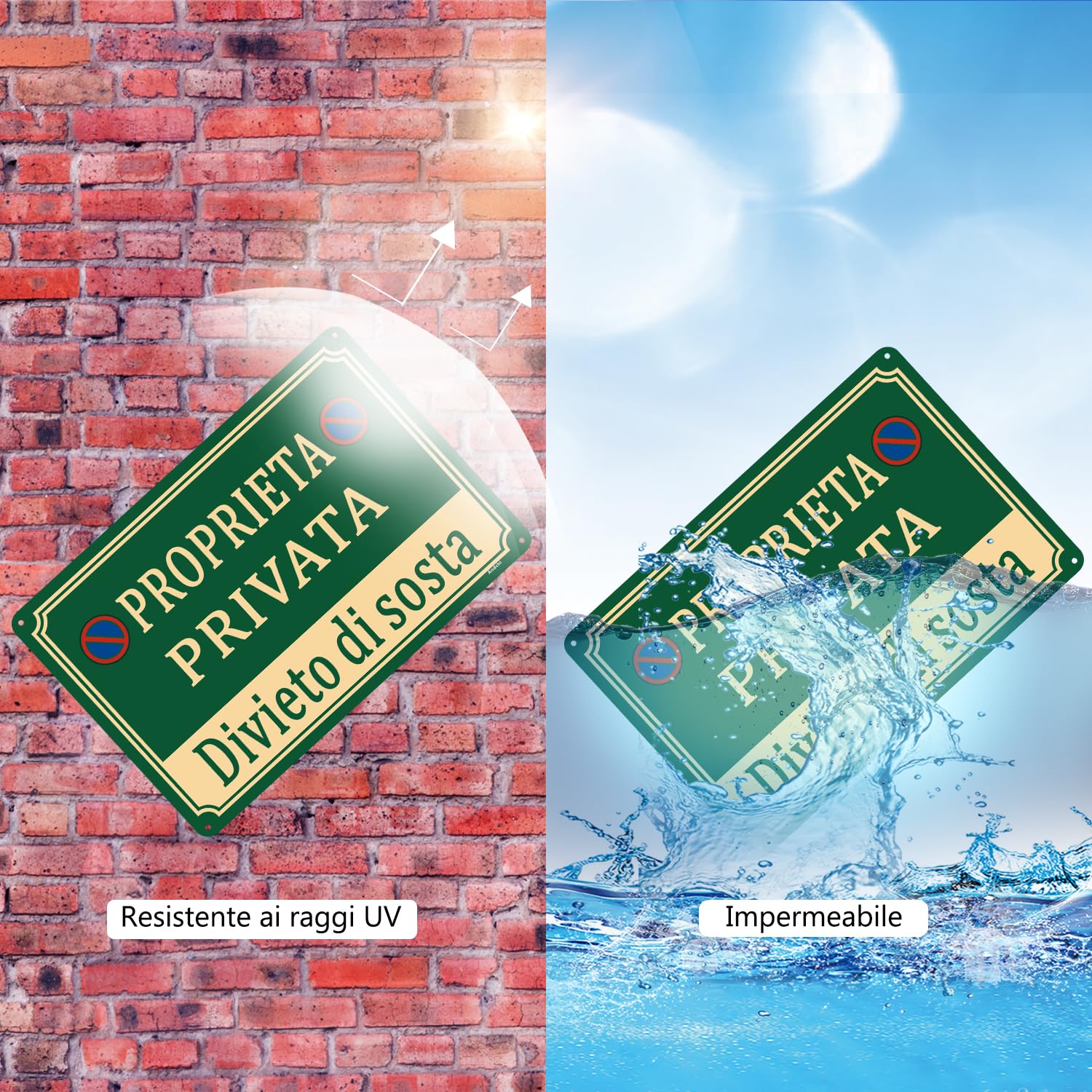 2pz Cartelli di proprietà privata sicurezza segni proprietà privata ha segni di sorveglianza in alluminio(Verde - Proprietà privata, 30 * 20cm)