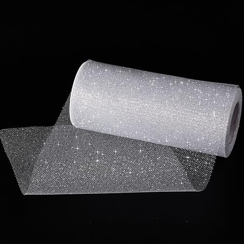 Miniatura 4 de Rollo de cinta de tul brillante, carrete de tul brillante, 6 pulgadas por 25 yardas (rojo)