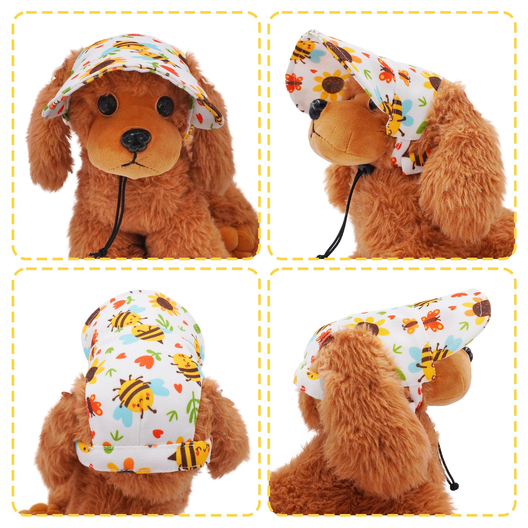 Dog Sun Hat Baseball Cap for XS Extral Small Puppy Doggie Doggy Cats with Ear Holes Adjustable Drawstring Waterproof UV Protection Honeybee White XS - Image 4